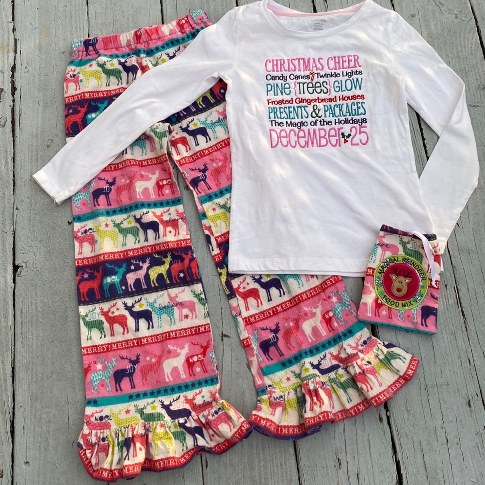 Girls flannel Ruffle pajama lounge set Christmas